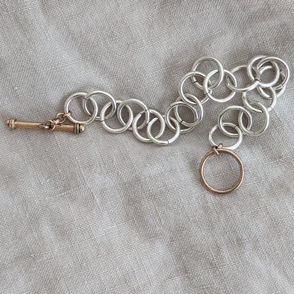 Bracelet 7" Sterling Silver Brass Circles 10mm 16g
